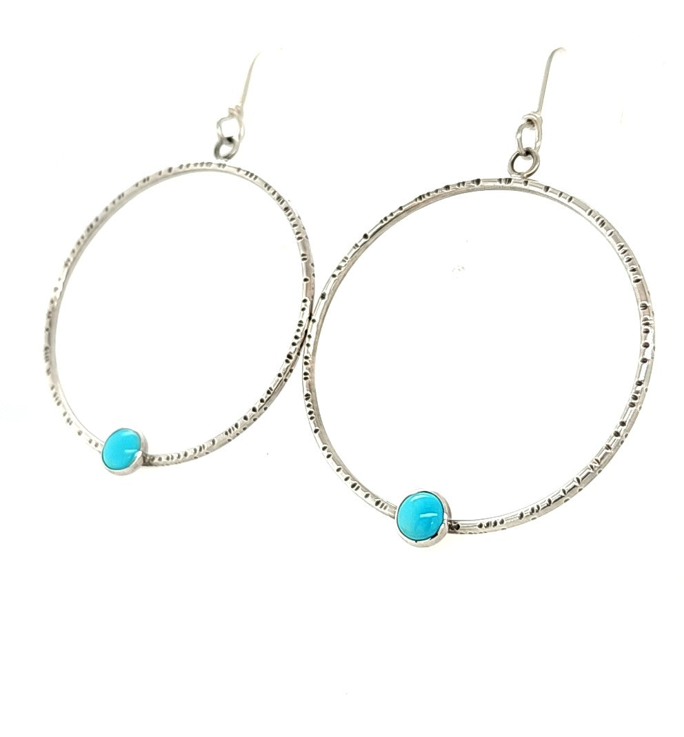 Large Textured Hoops with Turquoise