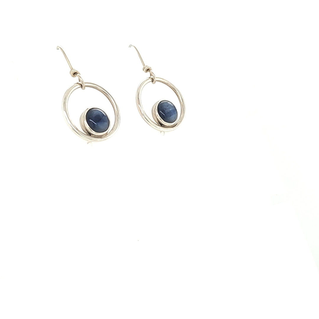 Sterling silver hoop earrings with Kyanite