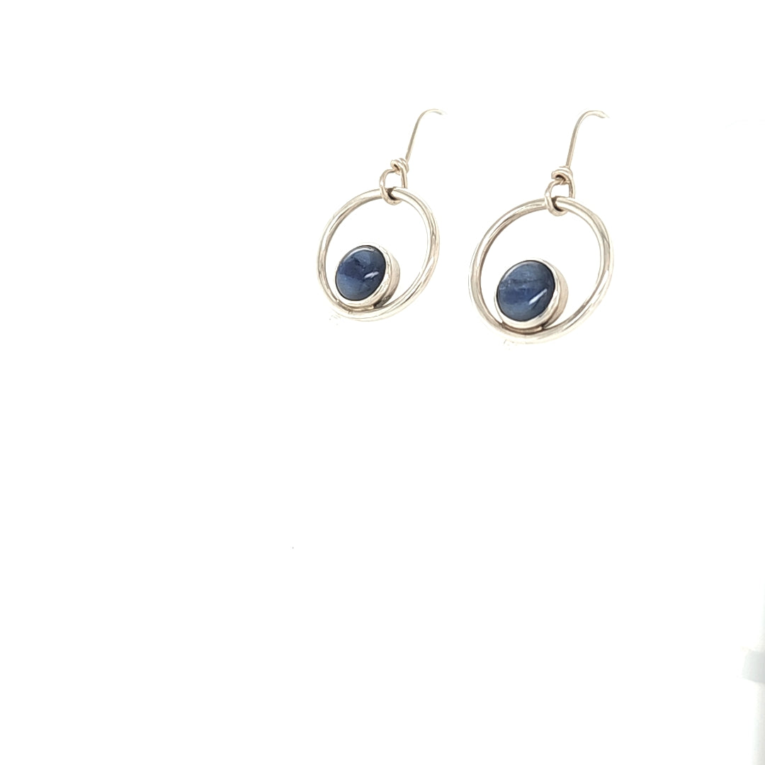 Sterling silver hoop earrings with Kyanite