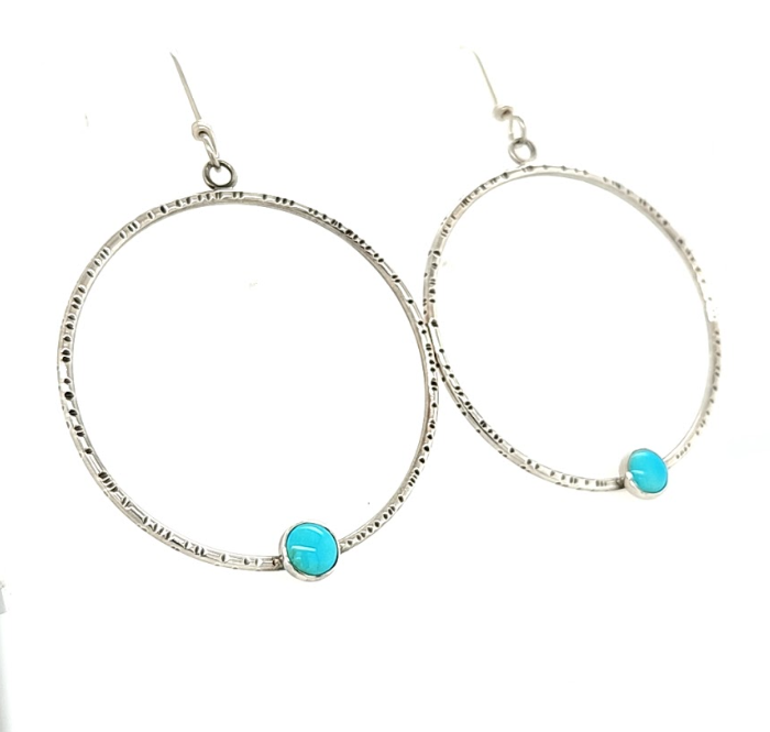 Large Textured Hoops with Turquoise