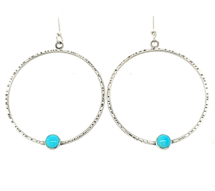 Large Textured Hoops with Turquoise