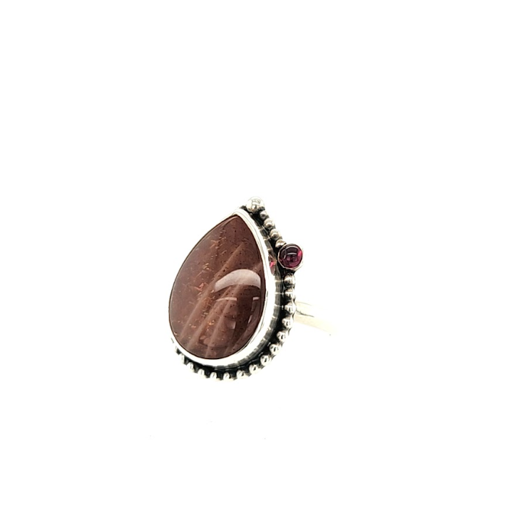 Sunstone and Garnet Ring with silver accents
