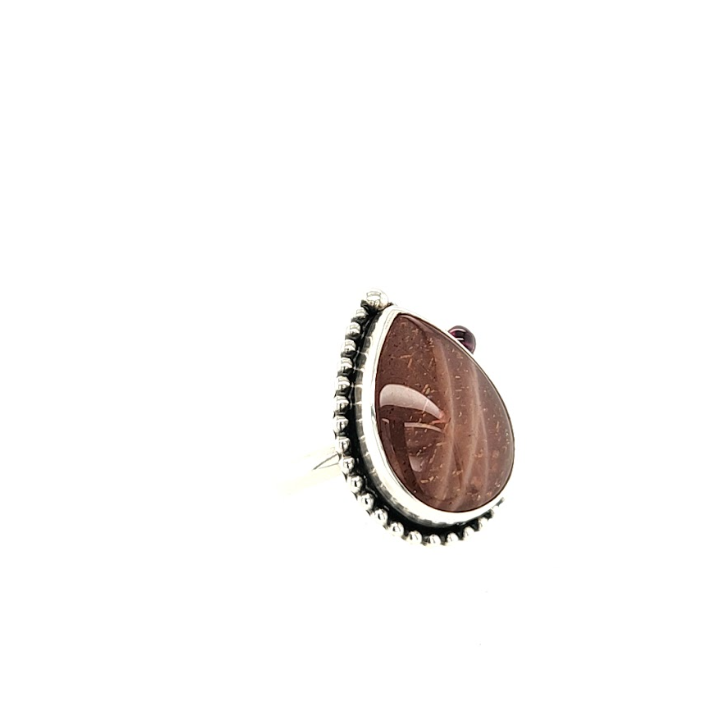 Sunstone and Garnet Ring with silver accents