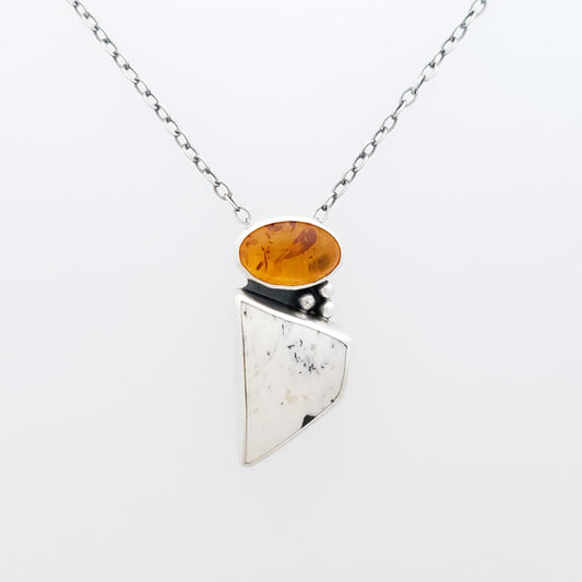 Amber and White Buffalo Turquoise pendant