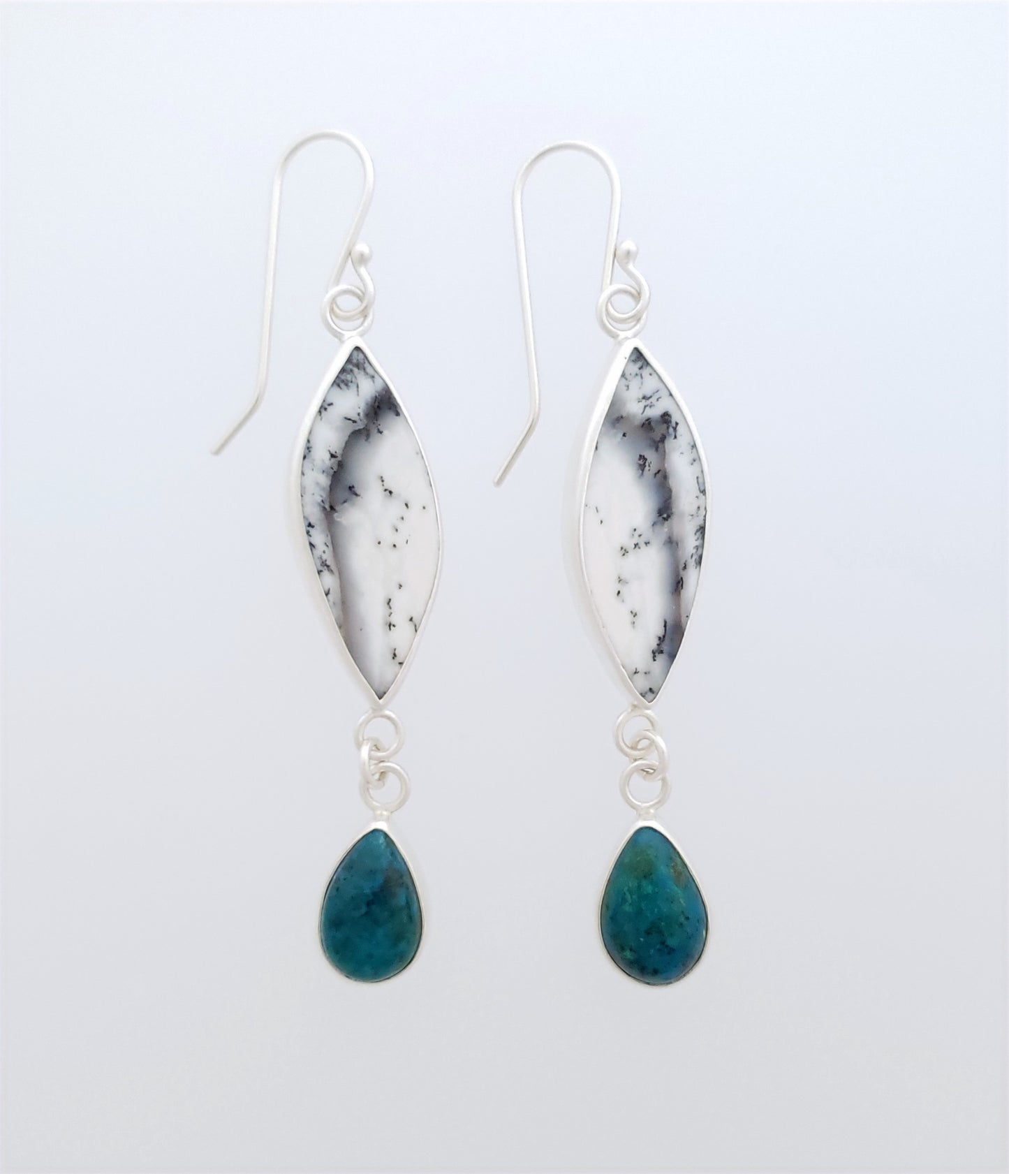 Dendritic Opal with Chrysocolla Drop Earrings