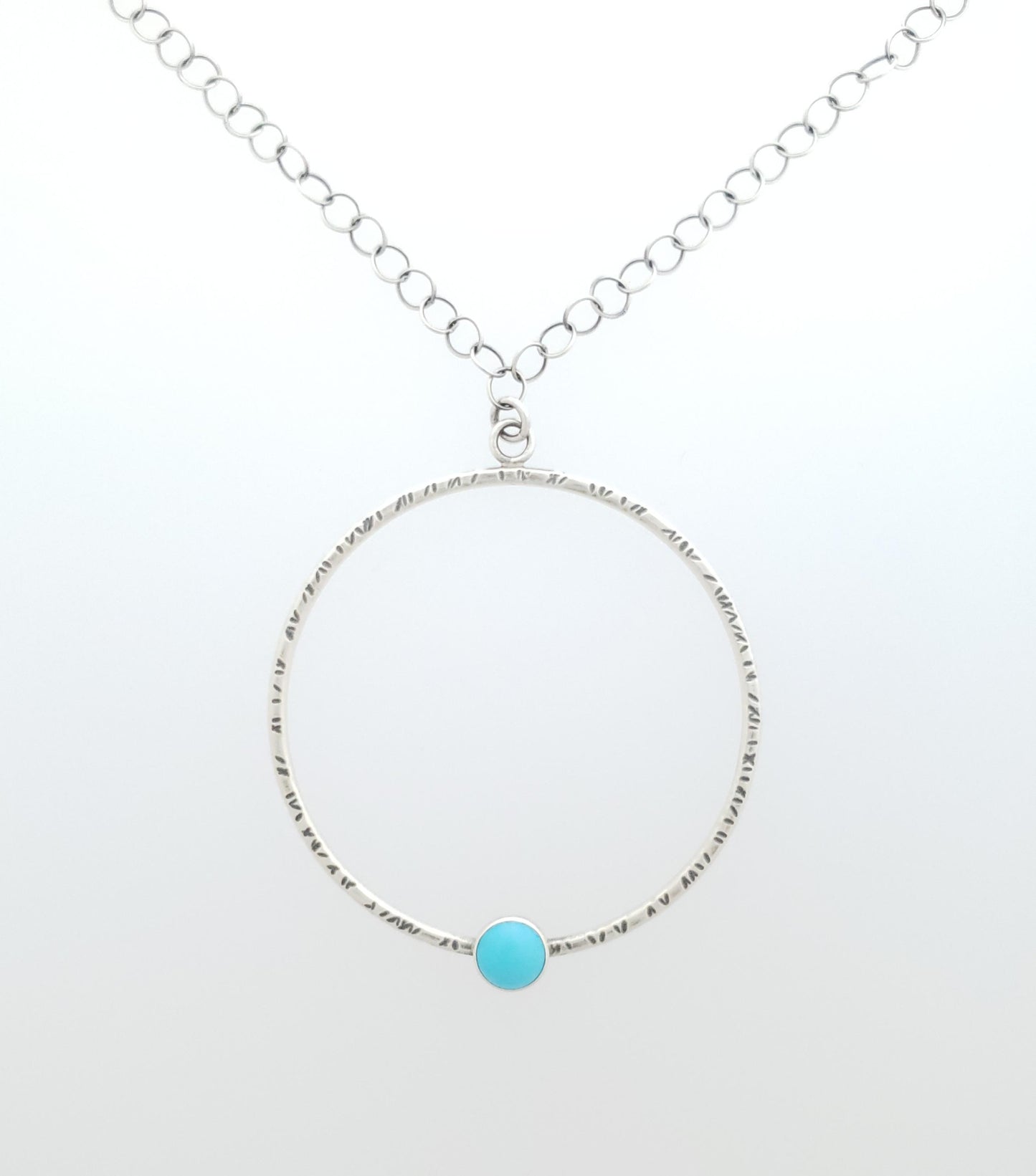Large Textured Circle Pendant with Turquoise