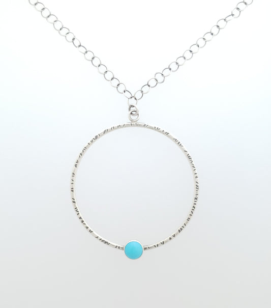 Large Textured Circle Pendant with Turquoise