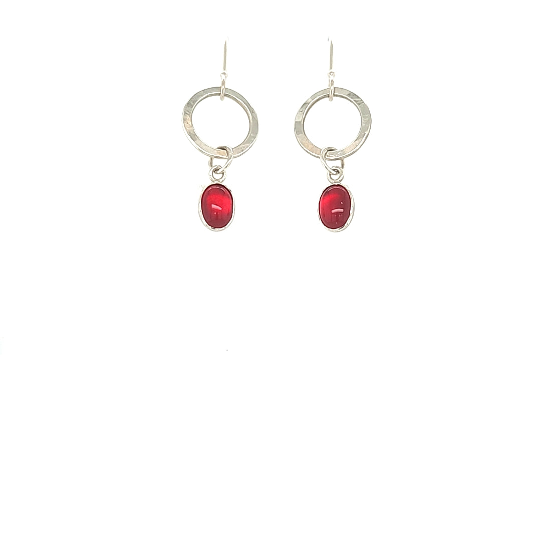 Hoops with lab created Ruby Dangle Earrings