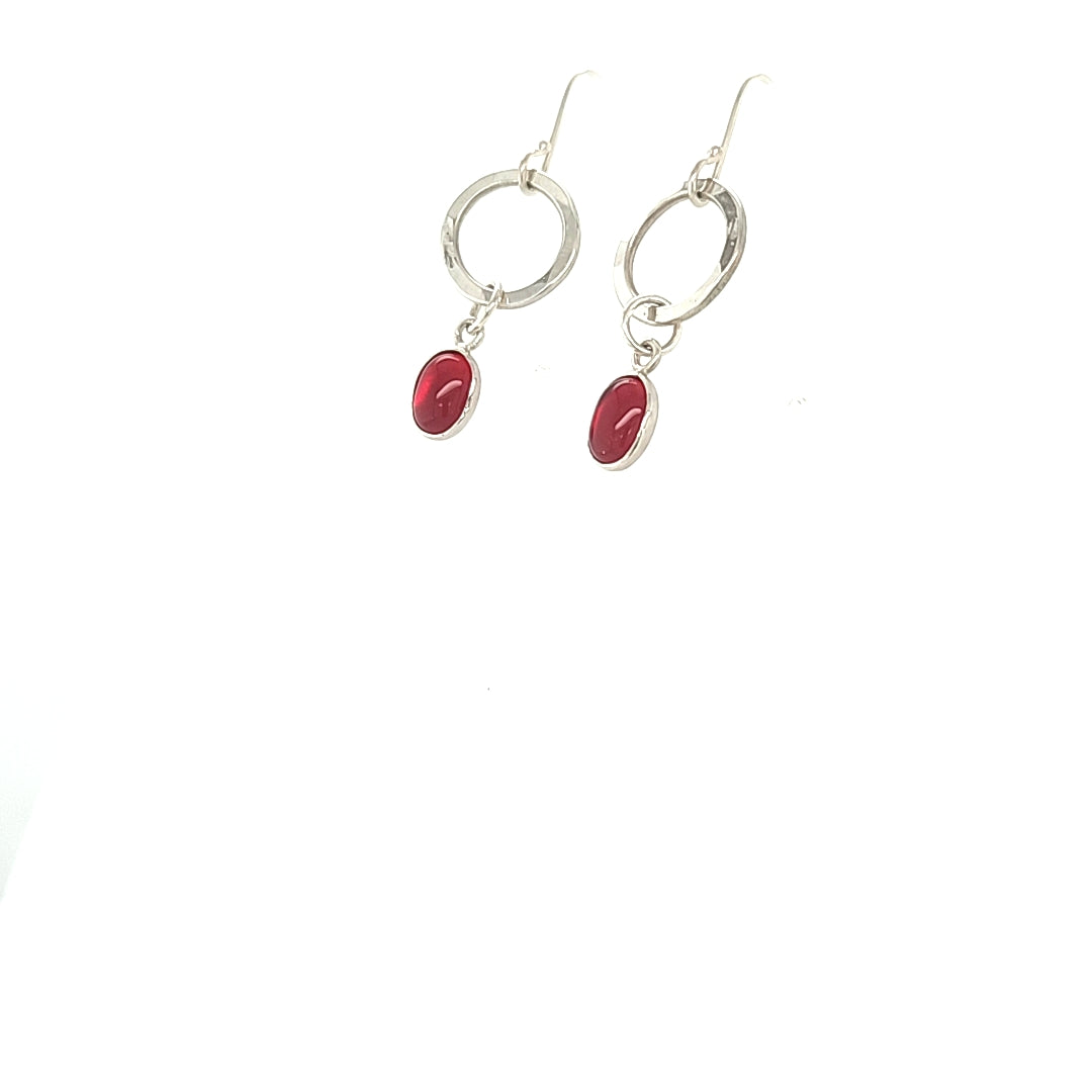 Hoops with lab created Ruby Dangle Earrings