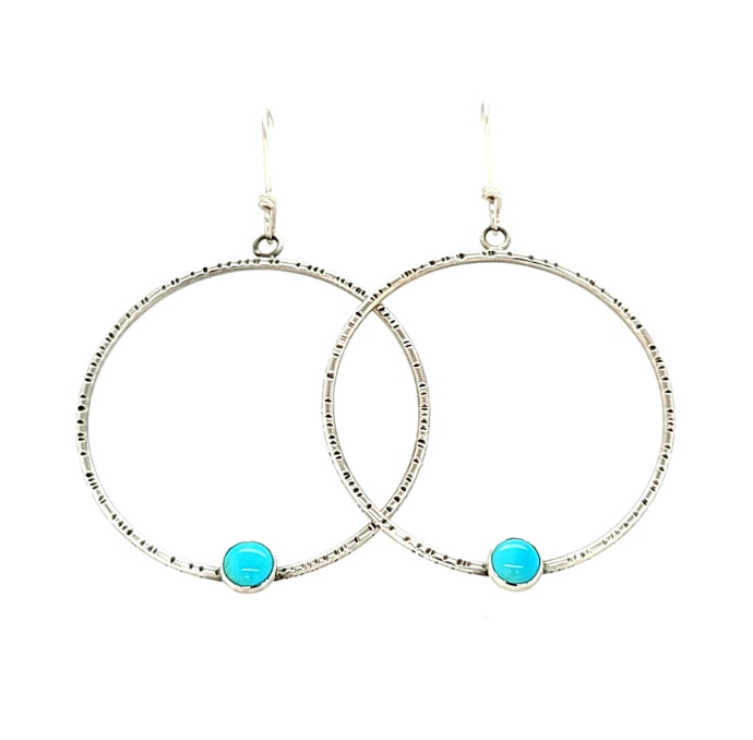 Large Textured Hoops with Turquoise
