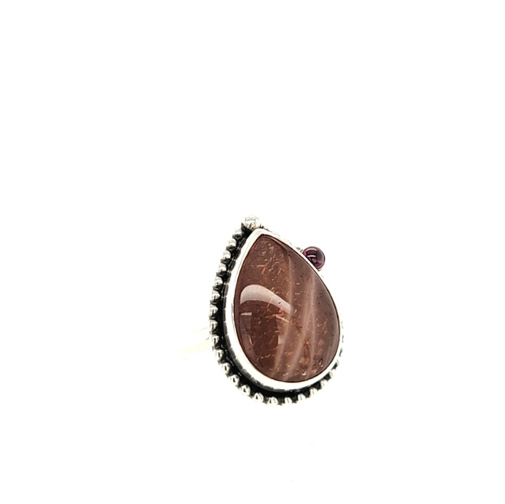 Sunstone and Garnet Ring with silver accents