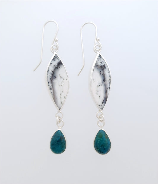 Dendritic Opal with Chrysocolla Drop Earrings