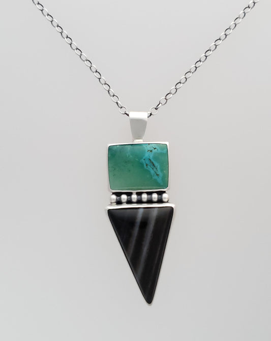 Turquoise and Black Striped Agate Pendant